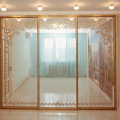 Шкаф-купе Барокко пескоструй золото