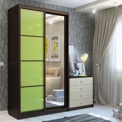Шкаф-купе Марк зеленый с зеркалом