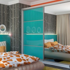 Шкаф-купе Эрколе с одним зеркалом голубого цвета